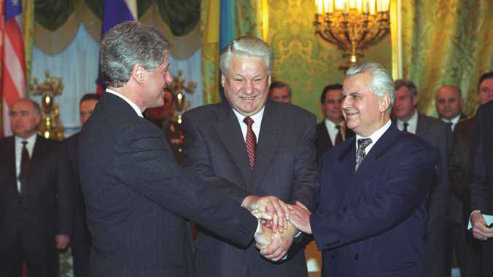 Bill Clinton, Boris El’cin e Leonid Kravčuk a Mosca il 14 gennaio 1994